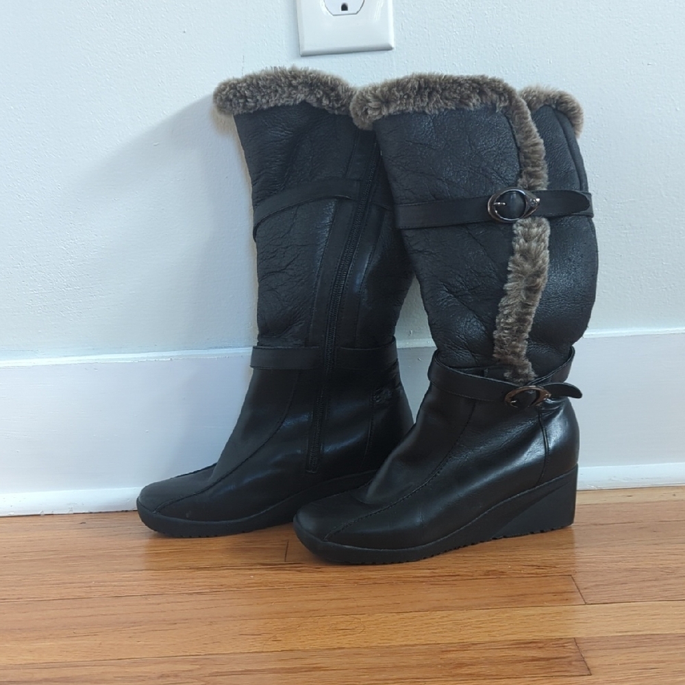 Blondo Leather Knee High Boots With Wool Lining